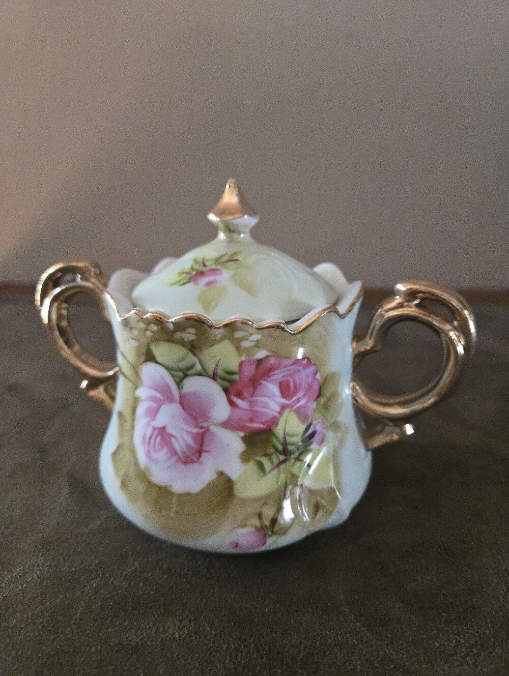 VTG LEFTON PORCELAIN SUGAR BOWL WITH LID #3066 HERITAGE GREEN